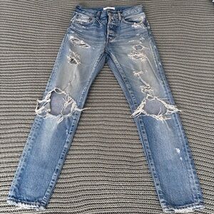 Moussy Vintage HOWA Distressed High Rise Straight Leg Jeans 24 Japanese Denim